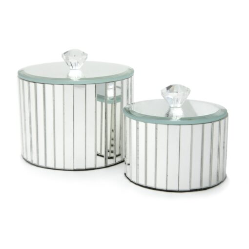 Set of 2 Round Mirrored Trinket Boxes