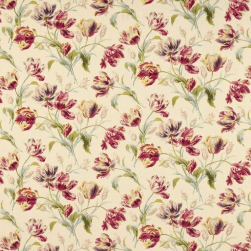 Gosford Floral Linen/Cotton Fabric Cranberry