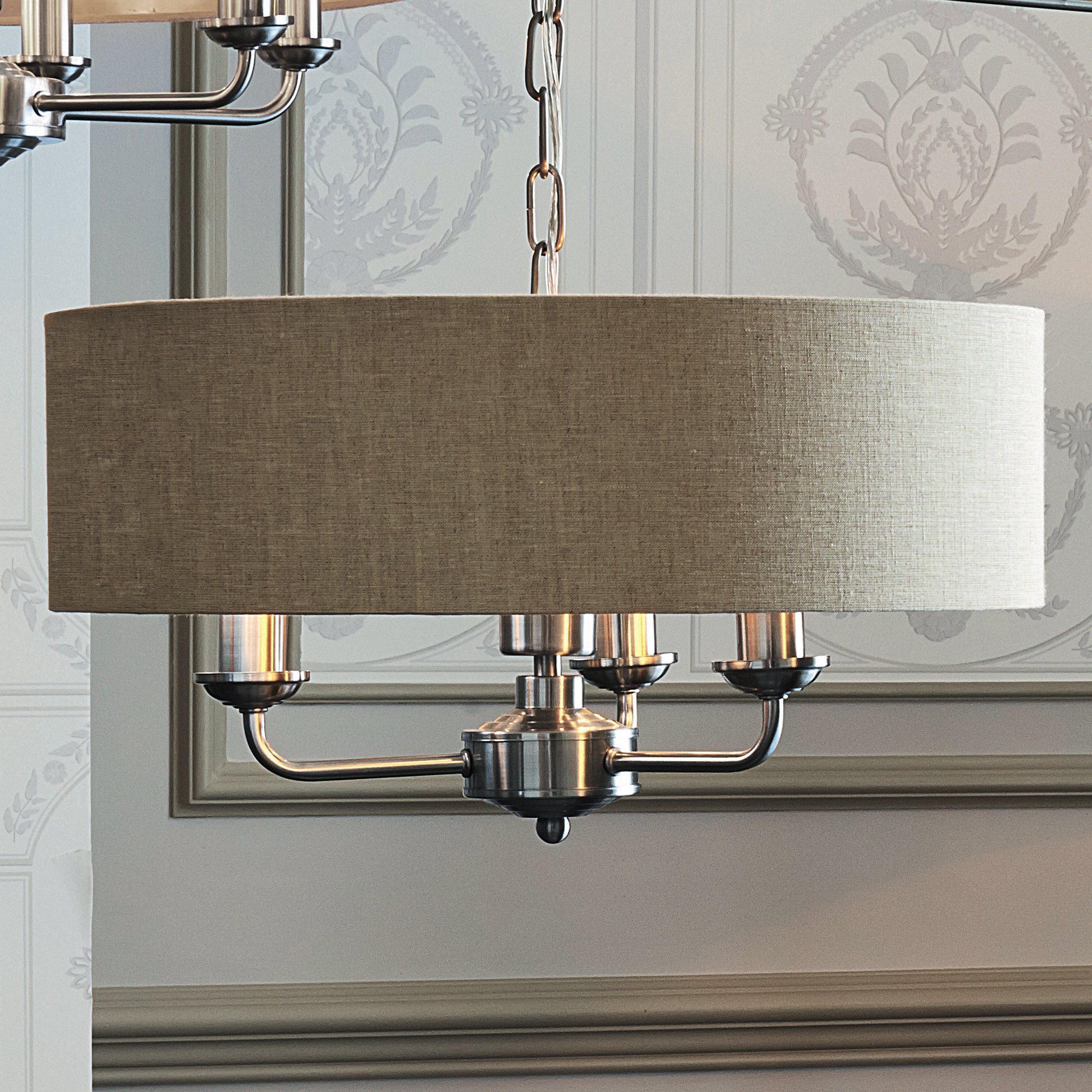 Sorrento Chrome 3 Arm Ceiling Pendant with Natural Shades Laura Ashley