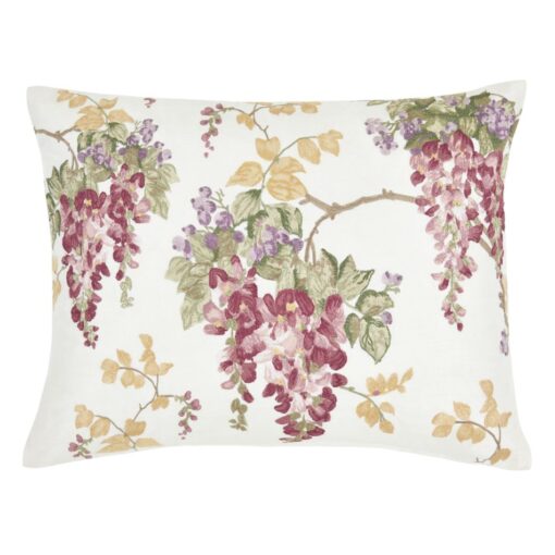 Wisteria Floral Cranberry Embroidered Cushion