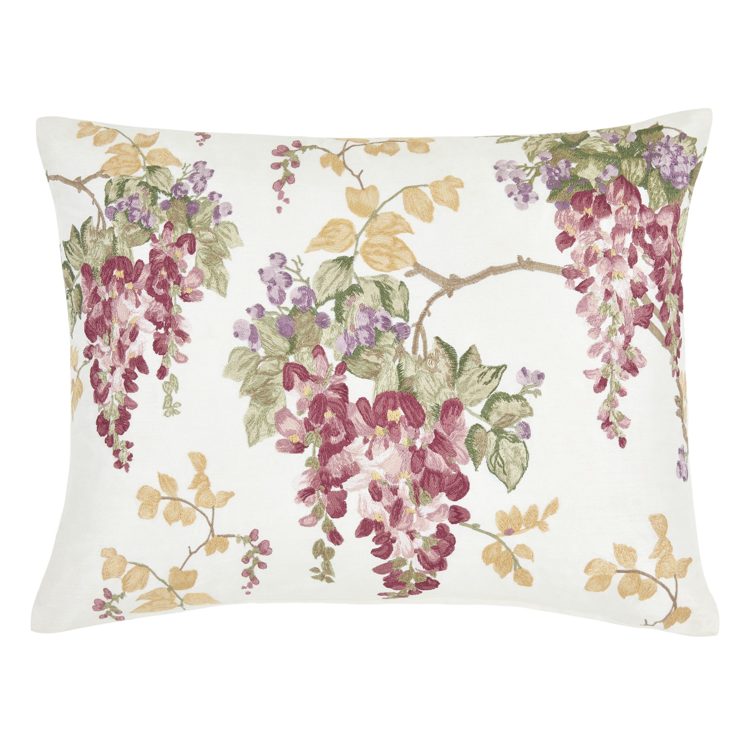 Wisteria Floral Cranberry Embroidered Cushion Laura Ashley