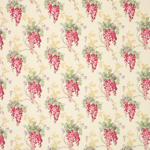 Wisteria Floral Cranberry Cotton/Linen Mix Curtain Fabric