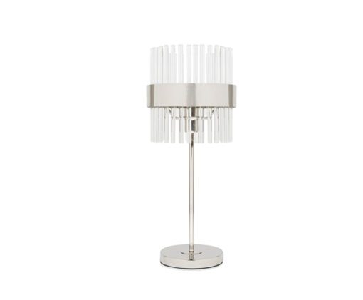Moderne bordlampe i krom med glasstaver