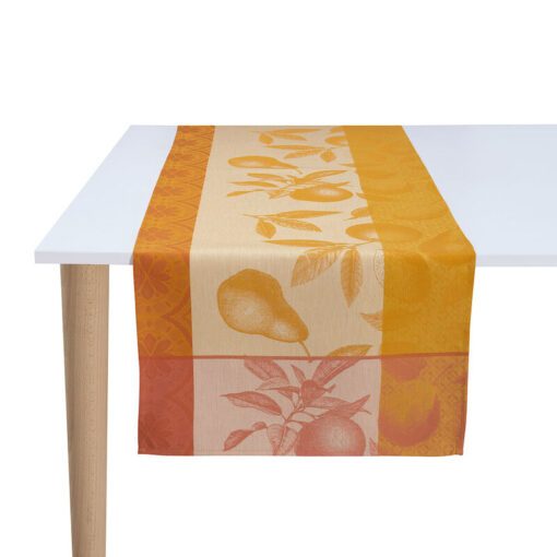 løper i orange damask fra Le Jacquard francais